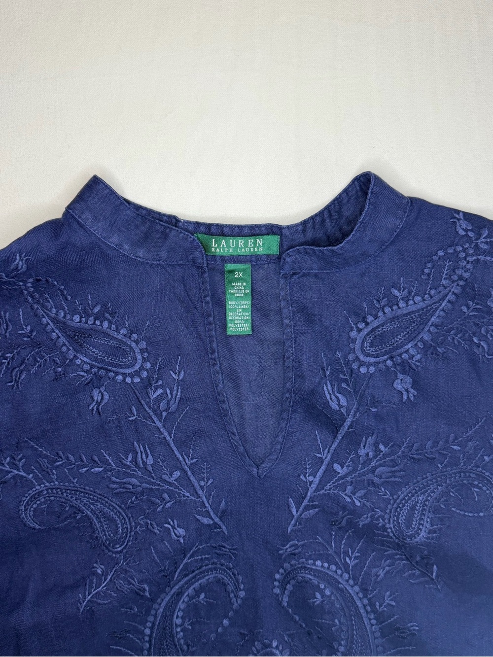 Lauren Ralph Lauren Navy Embroidered Linen Tunic